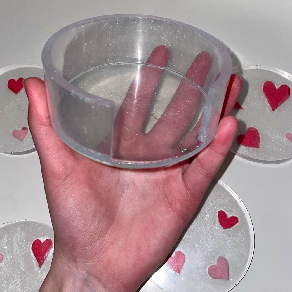 Handmade Pink Heart & Glitter Design Coaster Set epoxy resin - Picture 5 of 8